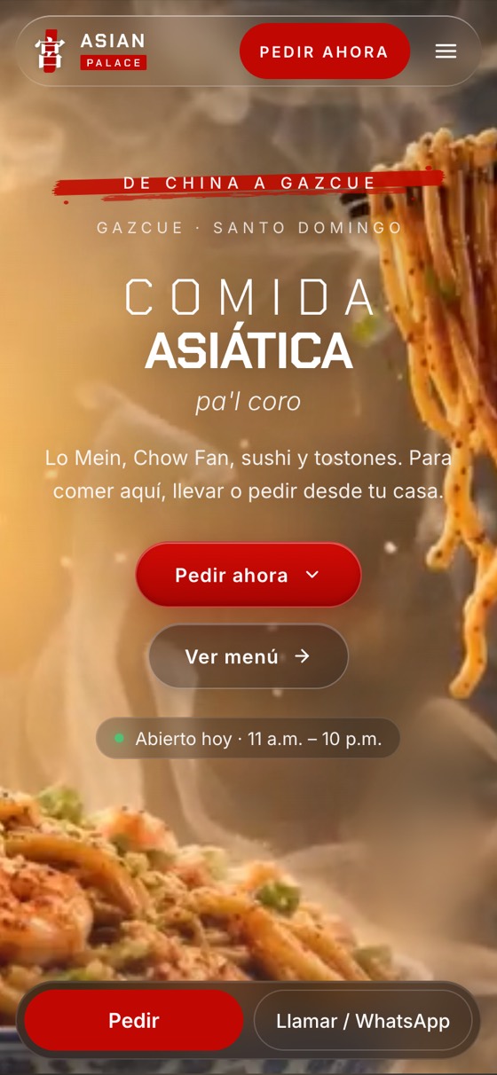 Página de Asian Palace en celular